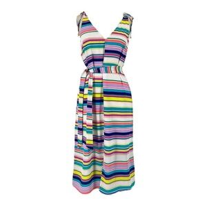 NWT’S Alice and Trixie 100% silk fully lined V-neck Midi neon striped dress SZ M
